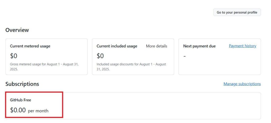 GitHubの料金プランを確認する画面3