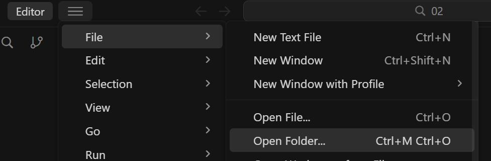 Cursorの画面。フォルダーを選択する様子