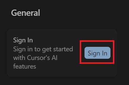 Cursorのデスクトップアプリ画面。サインインボタンが表示されている。