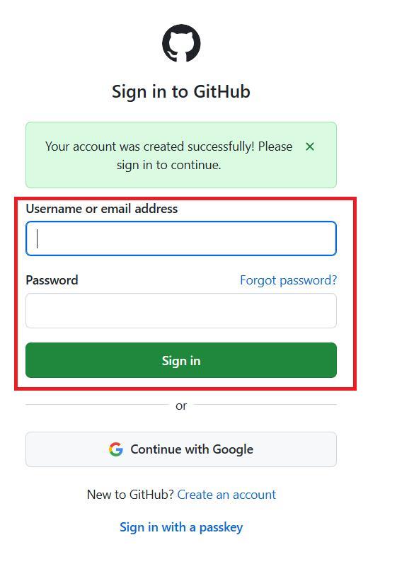 GitHubの画面。GitHubにサインインする様子。