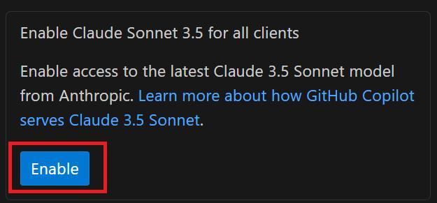 GitHub Copilotの画面。Claude Sonnet 3.5を使用するか聞かれている。