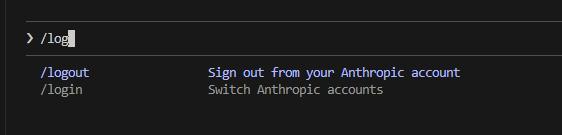 VS Codeのターミナルの画面。Claude Codeを起動した上で、ログアウトしようとしている様子。