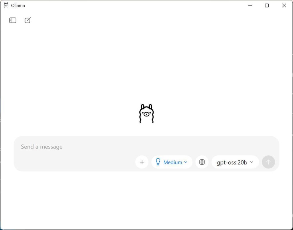 Ollamaの画面。インストールが完了した後の様子。